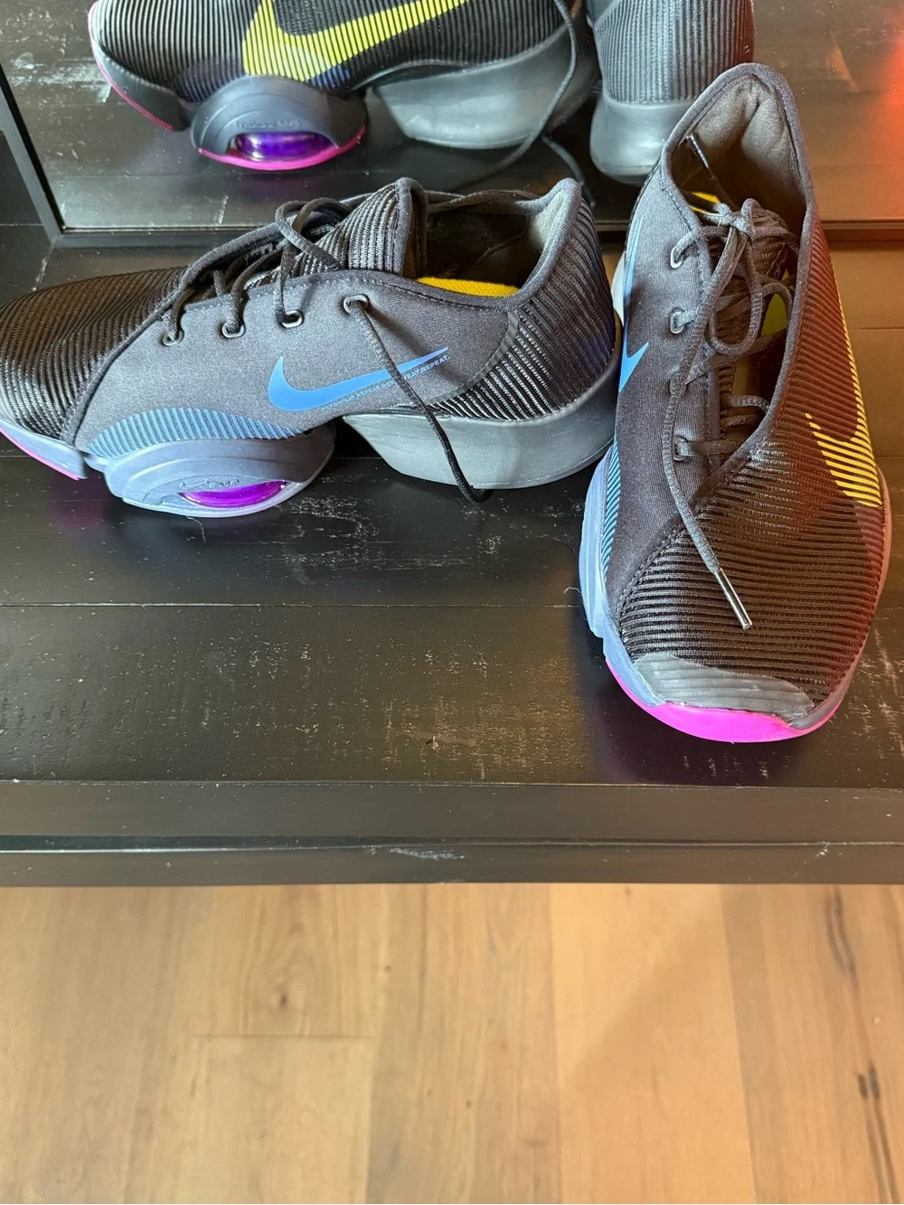 Nike Women’s Air Zoom Super Black Athletic Shoes with Yellow and Pink Accents